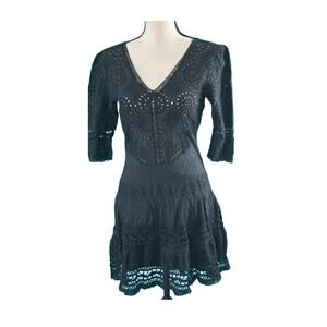 Love Shack Fancy Womens Cotton V-neck Short Sleeve Short Dress Black Size 4